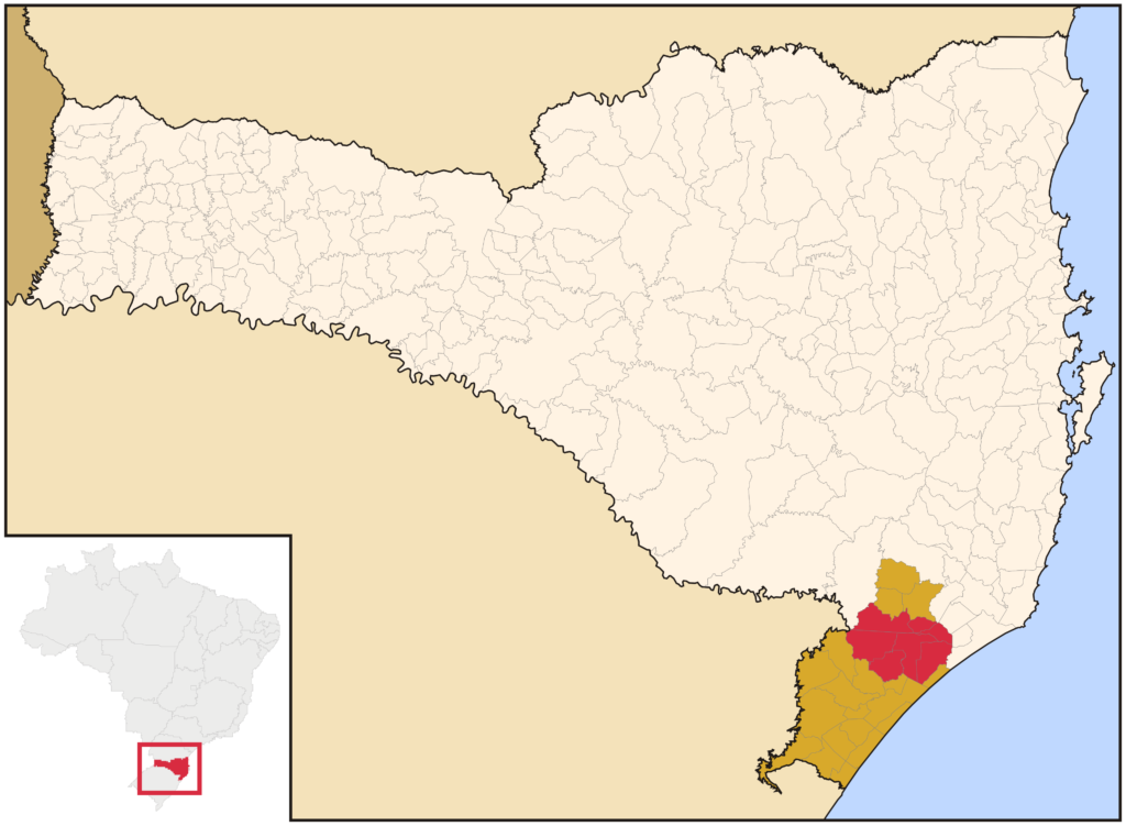 Mapa da região metropolitana carbonífera de Santa Catarina destacando Morro da Fumaça e cidades próximas, mostrando a área de atuação da Desentupidora em Morro da Fumaça e região sul do estado.