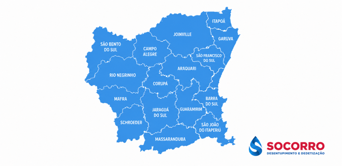 Desentupidora no Norte Catarinense com mapa das cidades atendidas pela Socorro em Santa Catarina
