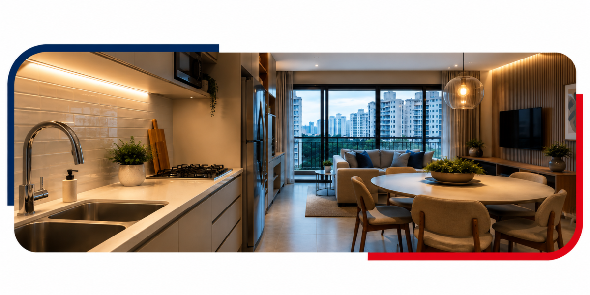 Apartamento moderno representando o atendimento da Socorro para apartamentos com serviços de desentupimento e soluções hidráulicas.